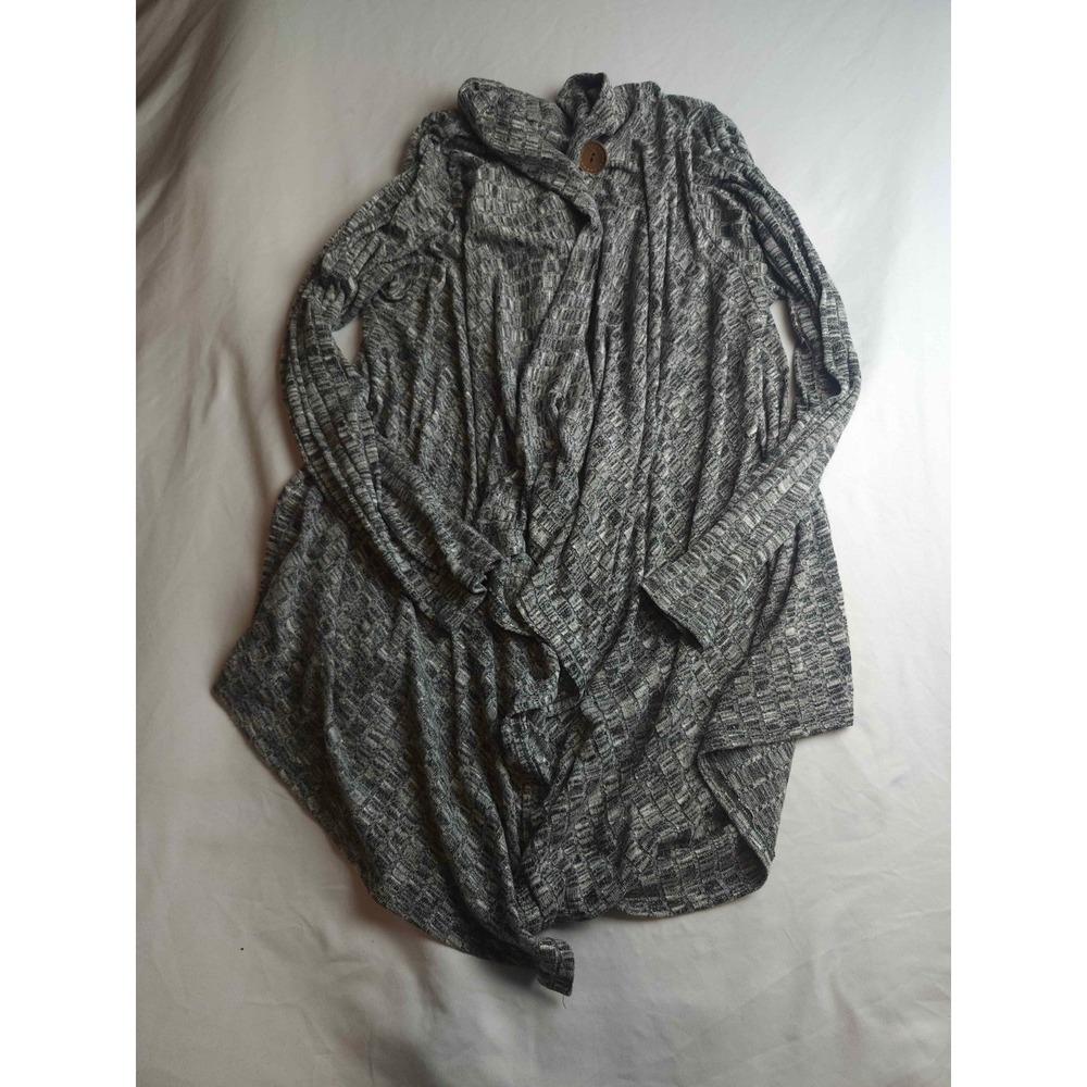 Bobeau Grey Space Dye Draped Open Front Cardigan Button Neck XL